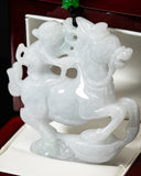 Icy White Monkey Riding Horse Jade Pendant