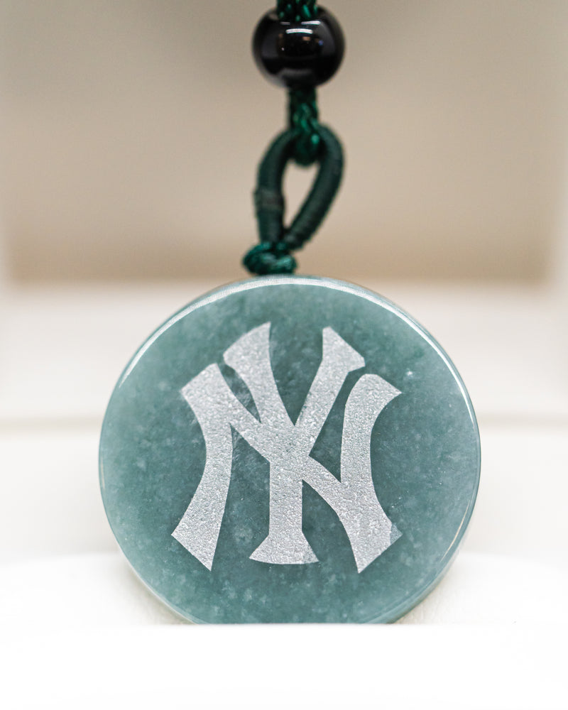 New York Engraved Circle Jade Pendant