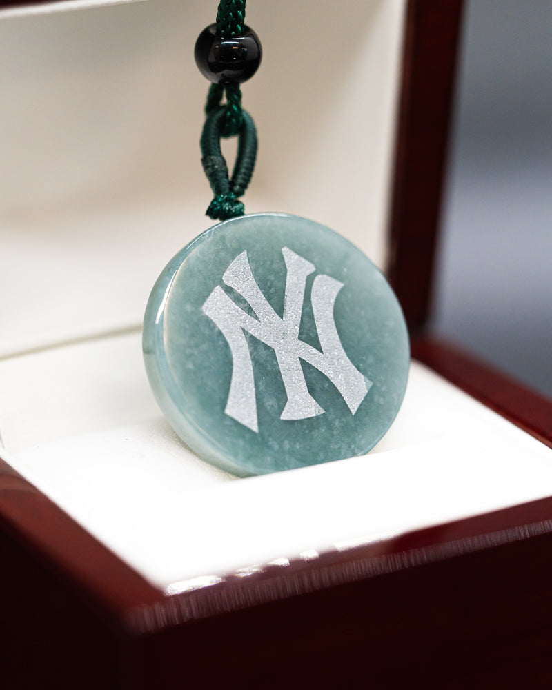 New York Engraved Circle Jade Pendant