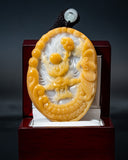 Golden Yellow & Icy White Dragon Chasing Pearl Jade Pendant