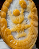 Golden Yellow & Icy White Dragon Chasing Pearl Jade Pendant