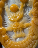 Golden Yellow & Icy White Dragon Chasing Pearl Jade Pendant