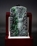Deep Green & Smoky Gray Ruyi Jade Pendant