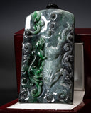 Deep Green & Smoky Gray Ruyi Jade Pendant