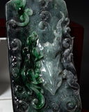 Deep Green & Smoky Gray Ruyi Jade Pendant