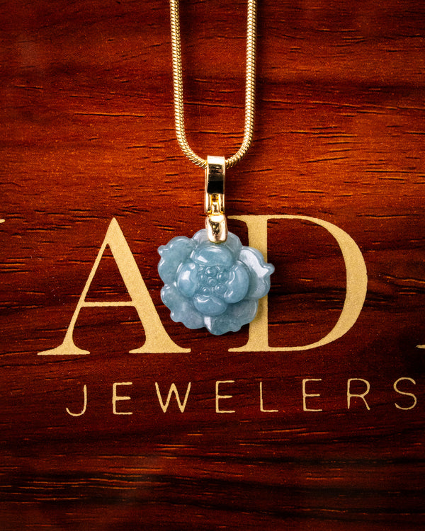 Micro Peony Blue Water Jade Pendant