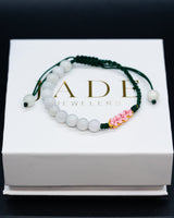White Beaded Rope Serene Blossom Jade Bracelet