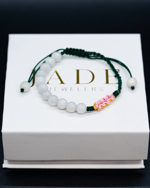 White Beaded Rope Serene Blossom Jade Bracelet