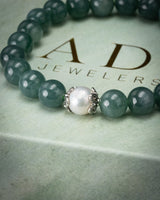Silver Floral Pearl Blue Water Beaded Jade Bracelet
