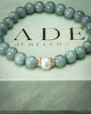 Gold Floral Pearl Blue Water Beaded Jade Bracelet