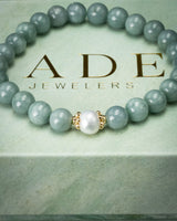 Gold Floral Pearl Blue Water Beaded Jade Bracelet