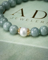 Gold Floral Pearl Blue Water Beaded Jade Bracelet