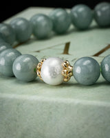 Gold Floral Pearl Blue Water Beaded Jade Bracelet