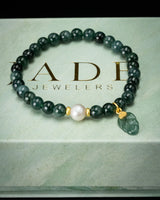 Leaf Charm Pearl Blue Water Beaded Bracelet