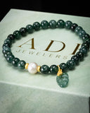Leaf Charm Pearl Blue Water Beaded Bracelet