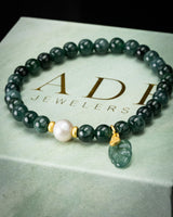 Leaf Charm Pearl Blue Water Beaded Bracelet