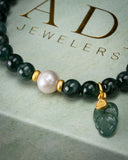 Leaf Charm Pearl Blue Water Beaded Bracelet