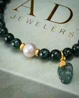 Leaf Charm Pearl Blue Water Beaded Bracelet