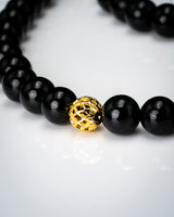 Gold Charm Black Beaded Jade Necklace