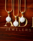 White Bead Jade Pearl Lab Diamond Bail Pendant
