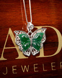 Silver Butterfly Green Jade Pendant