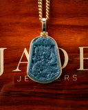 Gold Wrapped Blue Water Jade Dragon Pendant