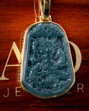Lucky Coin Gold Wrap Blue Water Dragon Jade Pendant