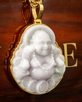 Gold Wrap Lucky Coin Buddha White Jade Pendants