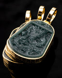 Lucky Coin Gold Wrap Blue Water Dragon Jade Pendant