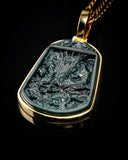Gold Wrapped Blue Water Jade Dragon Pendant