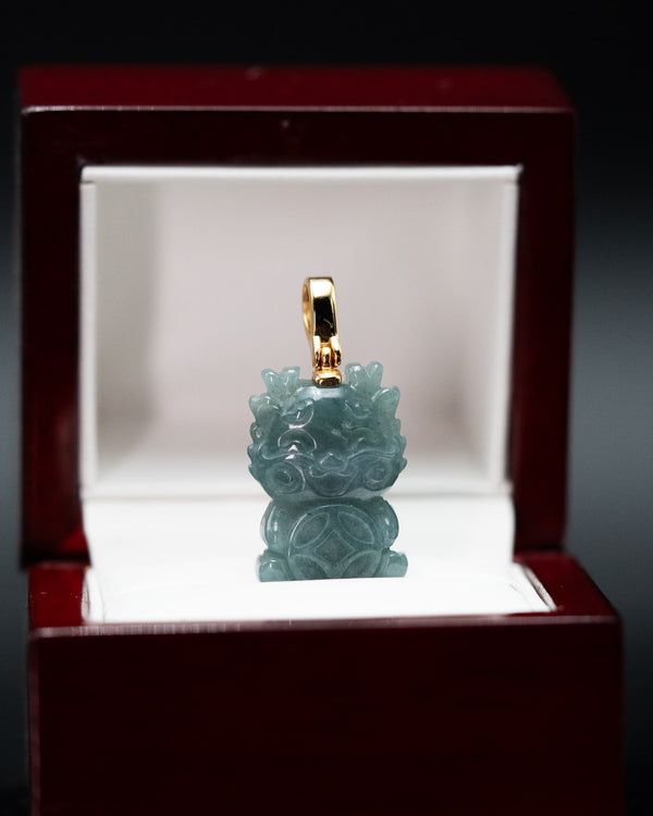 Micro Lion Dancer Blue Water Jade Pendant