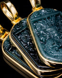 Gold Wrapped Blue Water Jade Dragon Pendant