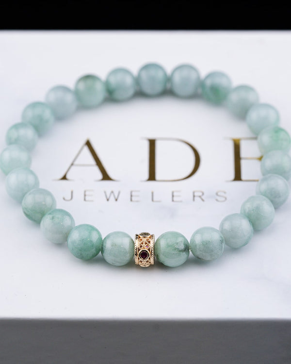 Rare Green Jade Beaded Bracelet