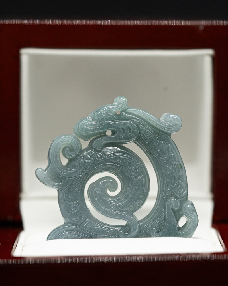 Dragons Spiral Amulet Blue Water Jade Pendant