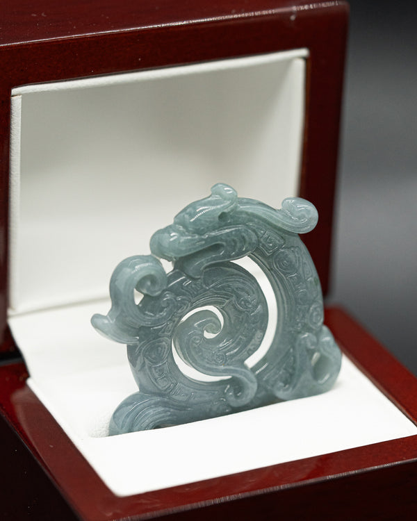 Dragons Spiral Amulet Blue Water Jade Pendant
