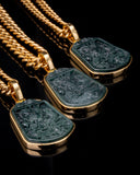 Gold Wrapped Blue Water Jade Dragon Pendant