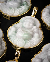 Gold Wrap Lucky Coin Buddha White Jade Pendants
