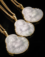 Gold Wrap Lucky Coin Buddha White Jade Pendants
