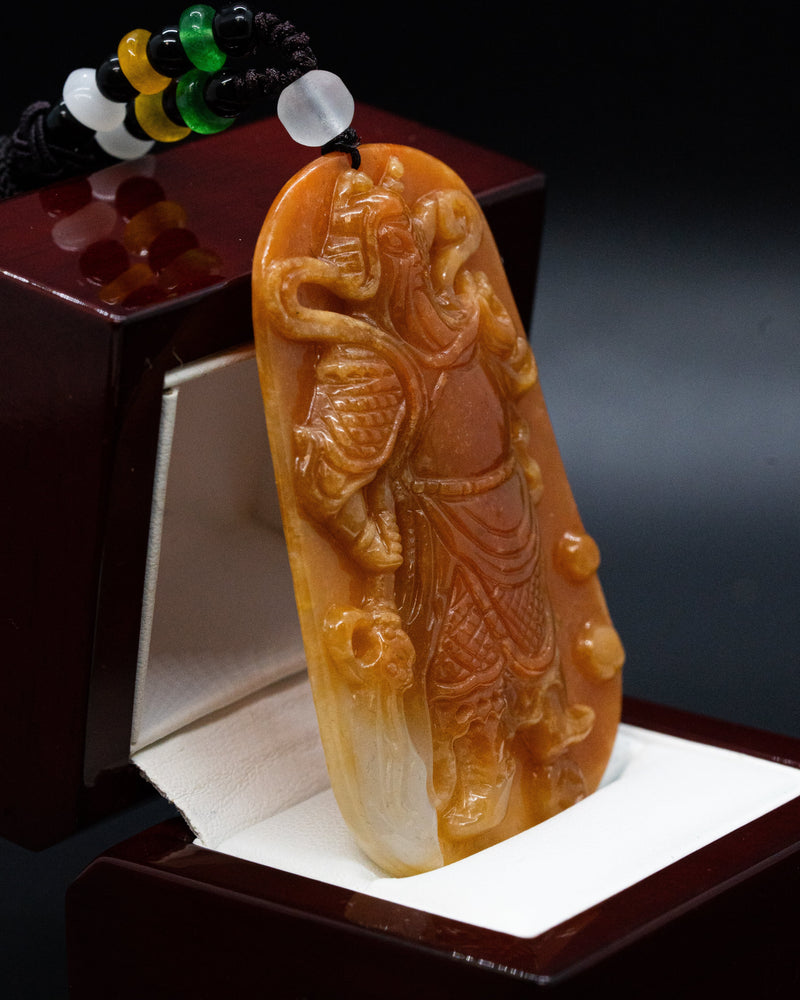 RED/WHITE JADE GUAN GONG PENDANT