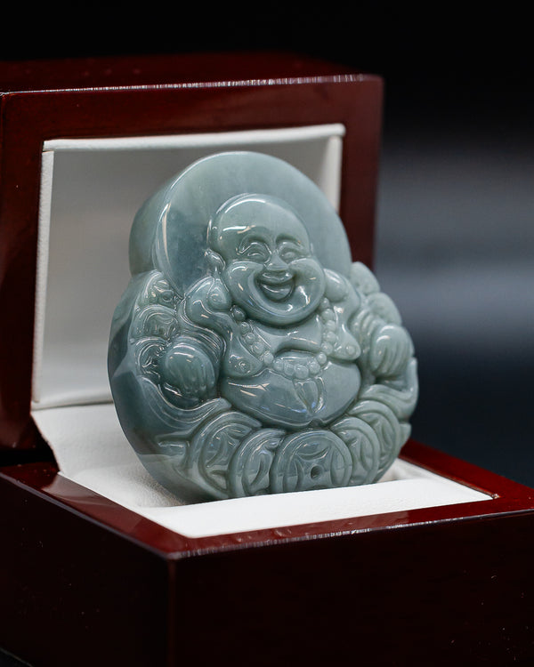 Buddha Lucky Coin Green Jade Pendant