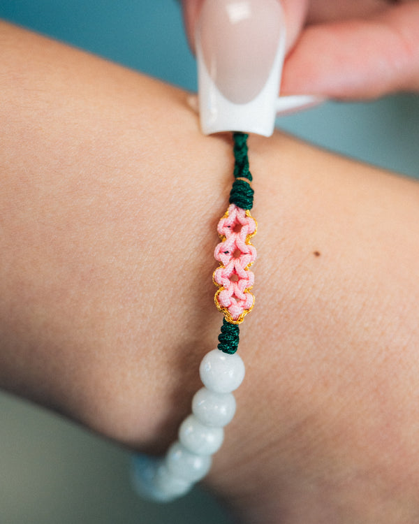 White Beaded Rope Serene Blossom Jade Bracelet