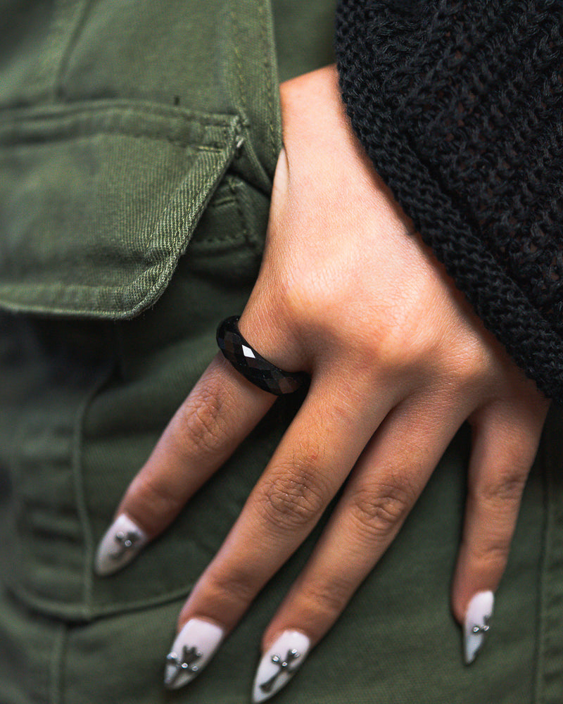 Ring - Diamond Cut Black Jade