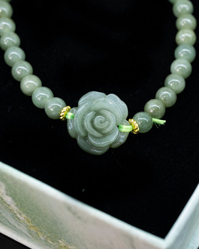 Rose Beaded Green Jade Bracelet