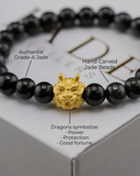 Dragon Head Beaded Black Jade Bracelet