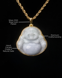 White Laughing Buddha Gold Lucky Coin Wrap Pendant