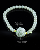 Rose Beaded Two Tone Green-White Jade Bracelet