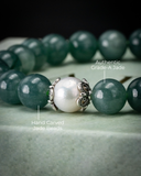 Silver Floral Pearl Blue Water Beaded Jade Bracelet