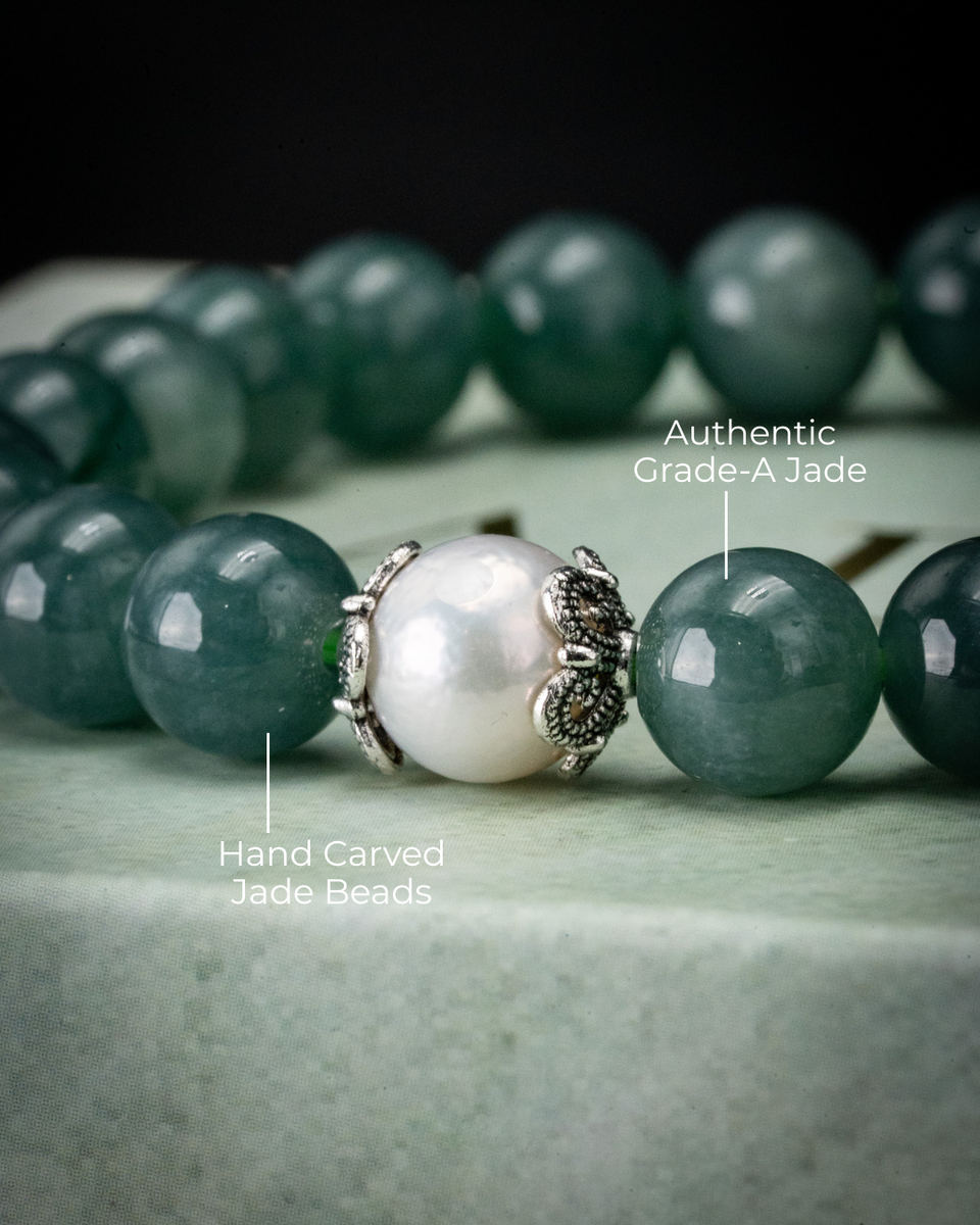 Silver Floral Pearl Blue Water Beaded Jade Bracelet – The Jade Jewelers