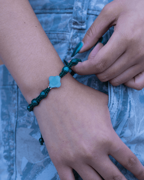 Beaded Rope Clover Jade Bracelet