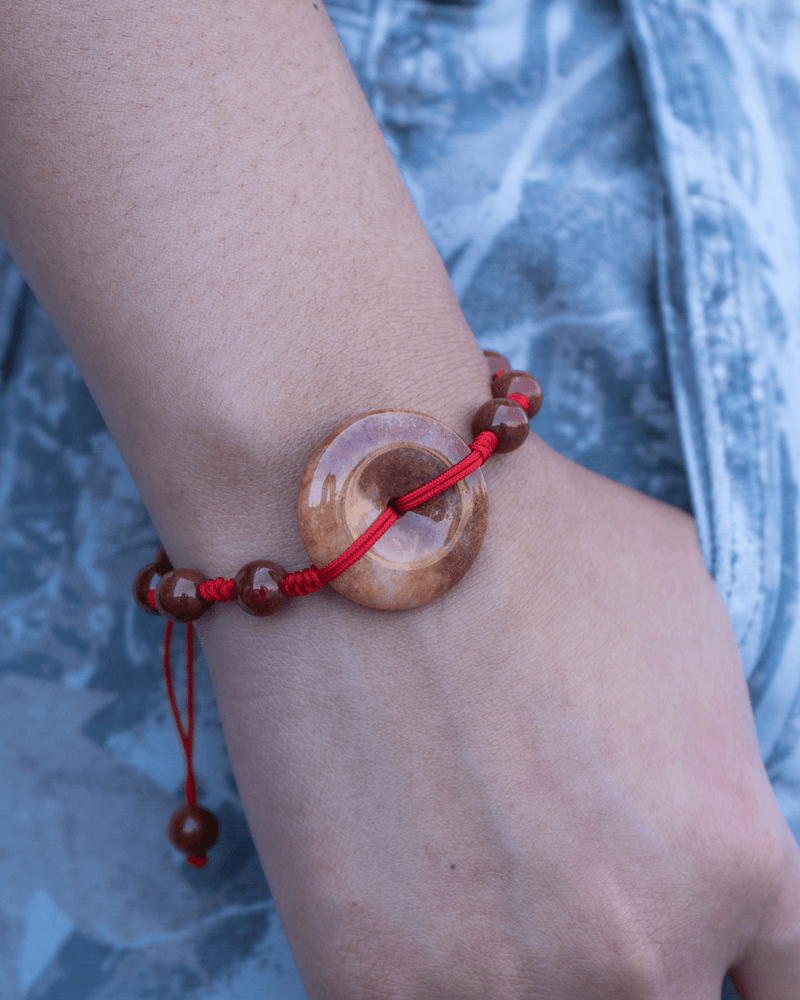 Rare Red Donut Jade Rope Bracelet